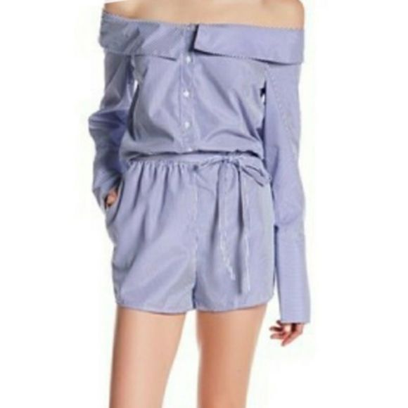 Romeo and Juliet Off Shoulder Stripe Romper Medium - Picture 1 of 6